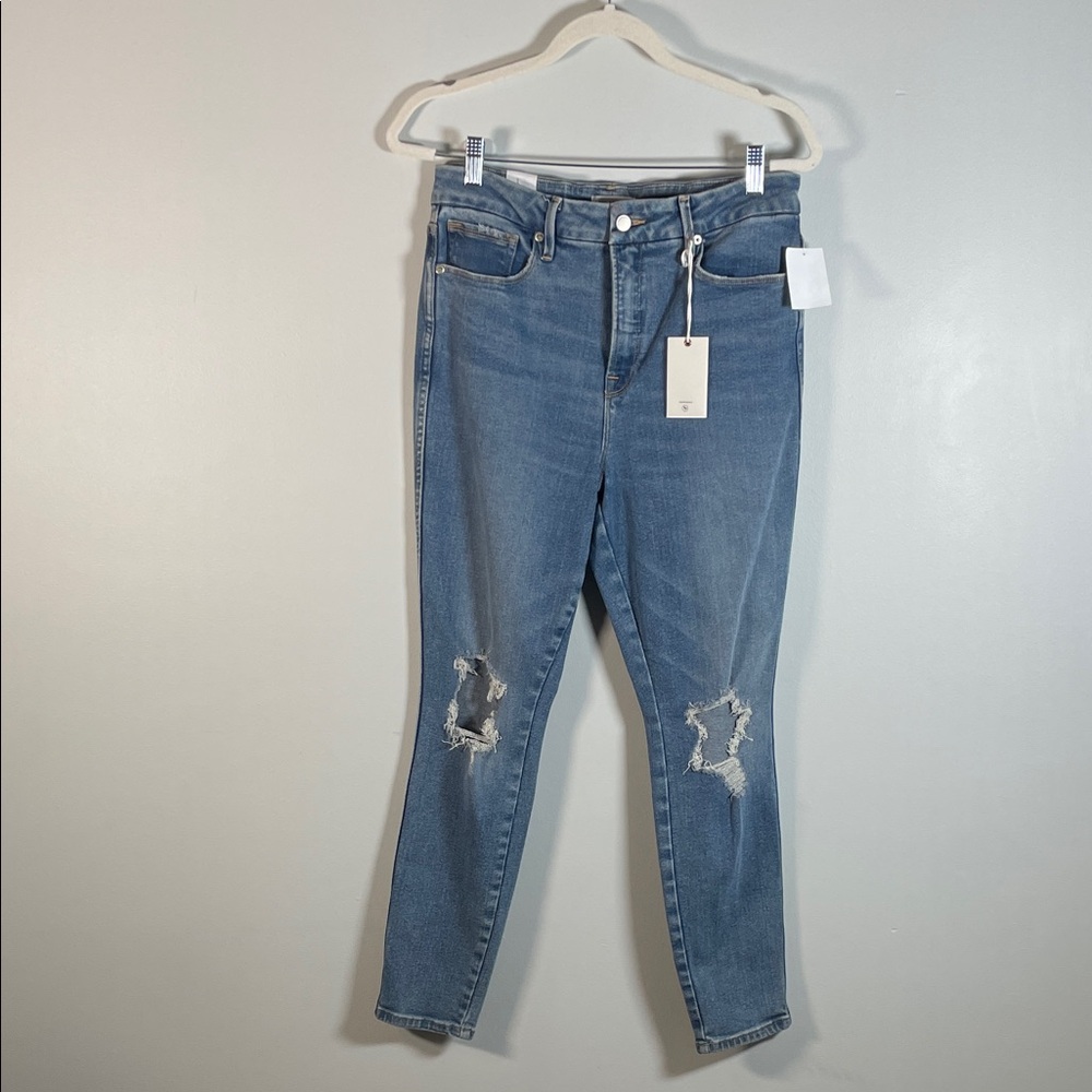 Good American Light Blue Distressed Ankle Jeans